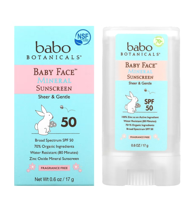 Babo Botanicals Baby Face Mineral Sunscreen Stick, SPF 50, 0.6 oz (17 g