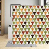 Geometry Stripe Triangle Lattice Personality Printing Pattern Shower Curtain Fabric With Hook Polyester Washable Home Decoration