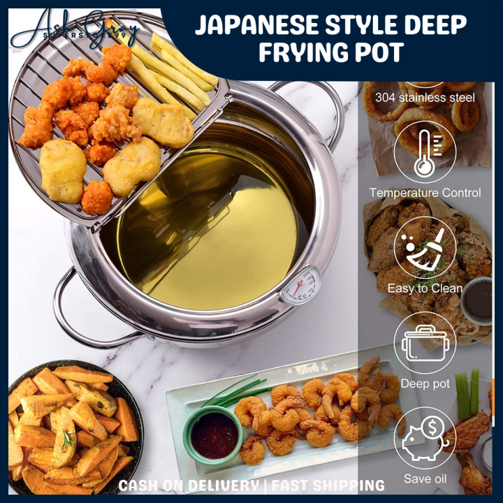 AG 24 cm Japanese Style Deep Fryer with Detachable Filter Stainless Steel Deep Frying Pot Gas