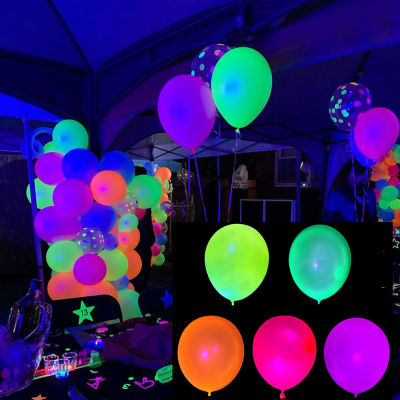 5 pcs 12 นิ้ว UV Neon Glow ลูกโป่ง Happy Birthday เรืองแสงลูกโป่งฮีเลียมเรืองแสง Black Light Glow Party Supplies-iewo9238