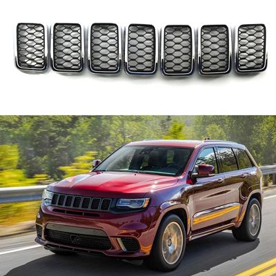 7Pcs Car Front Bumper Grilles Racing Grills Front Radiator Grille 68317863AA for Jeep Grand Cherokee 2017-2021