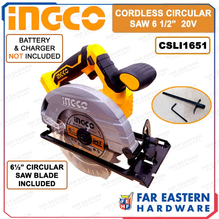 INGCO Cordless Circular Saw 6 1/2" 20V CSLI1651 (Baretool) INPTCL