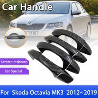 ขอบฝาครอบที่จับประตูคาร์บอนไฟเบอร์สำหรับ MK3 Skoda Octavia 5E 2013 2014 2015 2016 2017 2018สติกเกอร์ตกแต่งรถยนต์2019