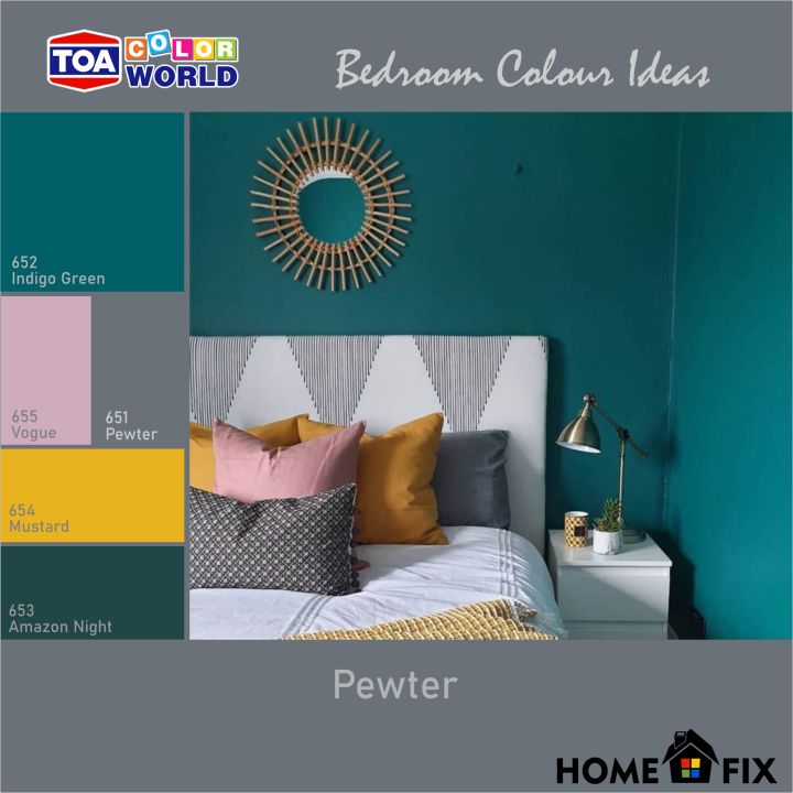 Interior Wall Paint Bedrooms TOA 4 Seasons Top Silk Indigo Green Colour  Scheme | Lazada