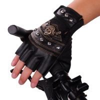 hotx【DT】 Punk Skulls Rivet Leather Gloves Men Fashion Hip Hop Gym Half Cycling Motorcycle Accessories