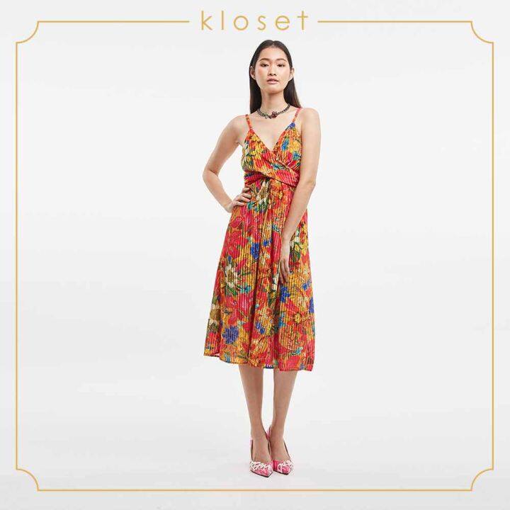 kloset-iris-printed-spaghetti-strap-dress-aw19-d002-เสื้อผ้าผู้หญิง-เสื้อผ้าแฟชั่น-เดรสแฟชั่น-เดรสสายเดี่ยว-เดรสผ้าพิมพ์