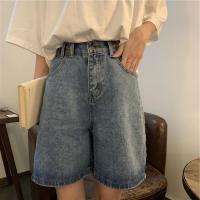 กางเกงขาบานทรงหลวมสำหรับนักเรียนเอวสูง Celana Pendek Denim ฤดูร้อน