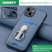 HANNEY สำหรับ  VIVO V27E V27 V25E V25 Pro X60 Y72 Y53S Y75 Y55 T1 5G เคสโทรศัพท์คาร์บอนไฟเบอร์กันกระแทกเคสกันกระแทกกันการตกขนาดใหญ่กระเป๋าเก็บบัตรที่มีวงแหวนพับ C1-9ฝาครอบด้านหลัง