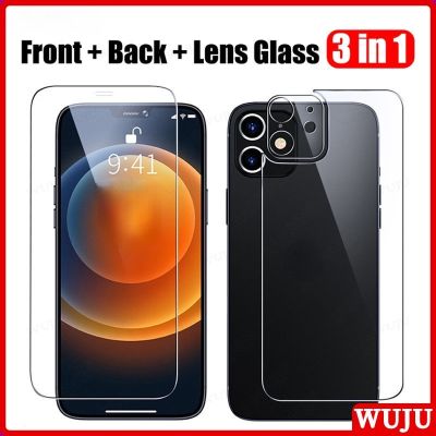 ❄◄┅ Wuju 3-in-1 กระจกนิรภัยกันรอยหน้าจอ และเลนส์กล้อง ฟิล์มกระจก สําหรับ Compatible iPhone 12 13 14 XR X XS 7 8