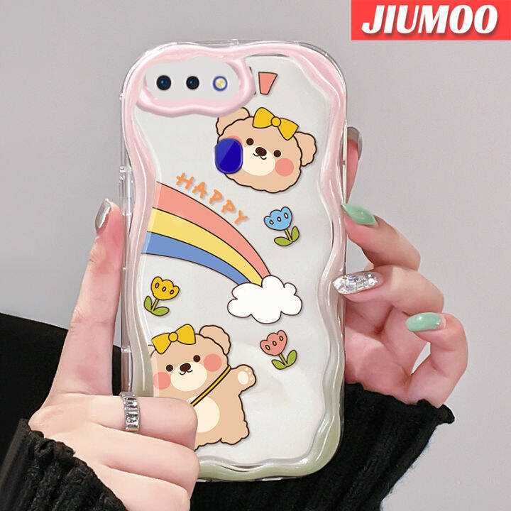 เคส-jiumoo-สำหรับ-oppo-r17-r15-pro-เคสการ์ตูนหมีมีความสุขความคิดสร้างสรรค์เคสโทรศัพท์โปร่งใสเนื้อครีมกรอบซิลิโคนนิ่มกันกระแทกป้องกันเลนส์กล้องเคสใส