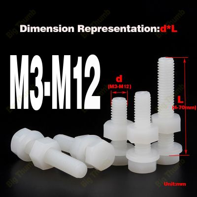 M3 M4 M5 M6 M8 M10 M12 Nylon Plastic Hex Bolts and Nuts and Nylon Flat Washers Combination Nails Screws Fasteners