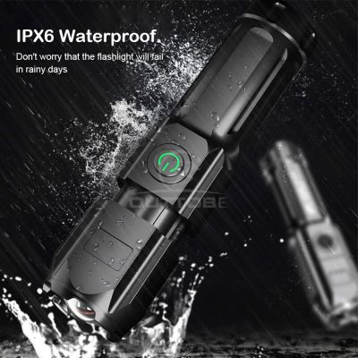 Outtobe Powerful Flashlight Bright Led Flashlight Outdoor Focusing Torchlight Portable Home Emergency Lamp Built-in Battery USB Rechargeable Torchlight Zoom-able focus Light T6 Penlight Waterproof Torch Light