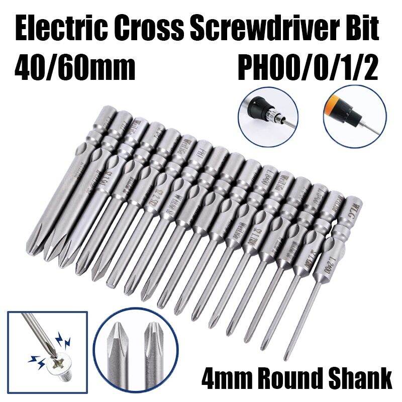 40/60mm 800 Electric Cross Screwdriver Bit 4mm Round Shank PH00/0/1/2