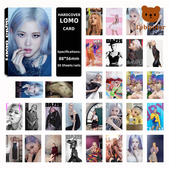 จัดส่งรวดเร็วชุดการ์ด-lomo-kpop-สีดำและสีชมพู30cs-เด็กสาวน่ารัก-jisoo-jennie-lisa-rose-photocards-88x56mm