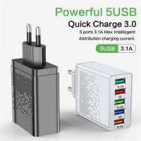 BUILS EU US Plug QC3.0อะแดปเตอร์ช่องเสียบชาร์จ5 USB ที่ชาร์จเร็ว48W