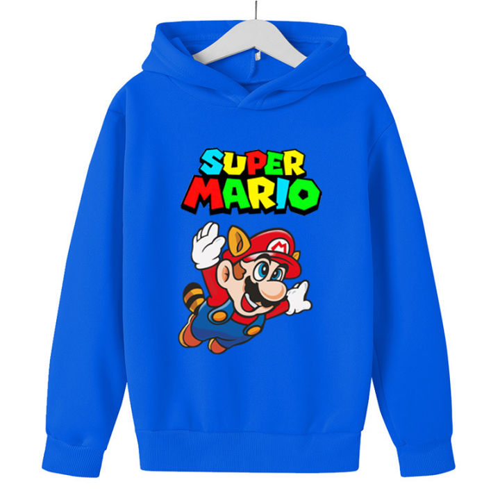 Super Mario เด็ก Hoodies หญิงแขนยาว Hooded เสื้อการ์ตูนพิมพ์เสื้อกันหนาวแขนยาวขนแกะลูกเรือคอเด็กเสื้อผ้าฤดูใบไม้ผลิ Casual แฟชั่นเสื้อกีฬา