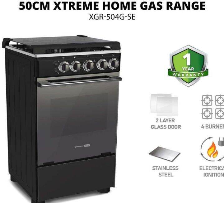 GAS RANGE 50CM 4SEAL BURNERS 55L OVEN ELECTRIC IGNITION LPG GAS SOURCE (BLACK BODY) XGR504GSE