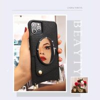 Tas Ponsel untuk iPhone 12 Casing 13 Pro Maks 11 8 Plus 7 Ponsel Pintar 2022 Ponsel Wanita Kulit Pu Penutup Belakang dengan Tali dan Cermin Rias