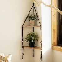 Macrame Wall Shelf Bohemian Home Decor Triangle Shelves Wall Decor Plant Hanger Candle Holder For Living Room Bedroom Decoration