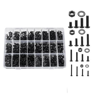 1225 Pcs Hex Button Socket Head Cap Screws Bolts Nuts Flat Washers Assortment Kit, Machine Screws and Nuts