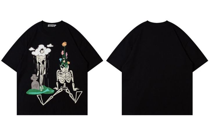 hip-hop-oversize-t-shirt-streetwear-2023-funny-skull-โครงกระดูกกราฟิกพิมพ์-tshirt-harajuku-แฟชั่นสบายๆหลวมๆฝ้าย-tee-tops