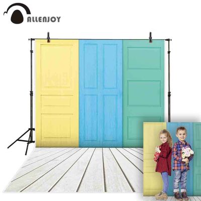【Worth-Buy】 Allenjoy ภาพพื้นหลังประตูไม้ที่มีสีสันพื้นหลังการถ่ายภาพสำหรับอาบน้ำเด็กรูปภาพเสายิงภาพถ่ายแนวตั้งผ้าโฟโต้คอล