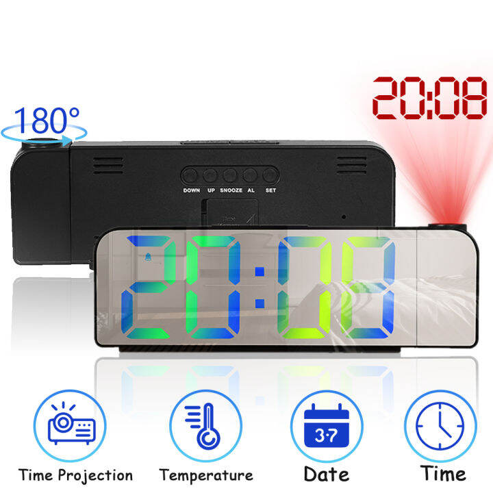 Colorful 180° Rotation LED Digital Projection Alarm Clock Bedroom