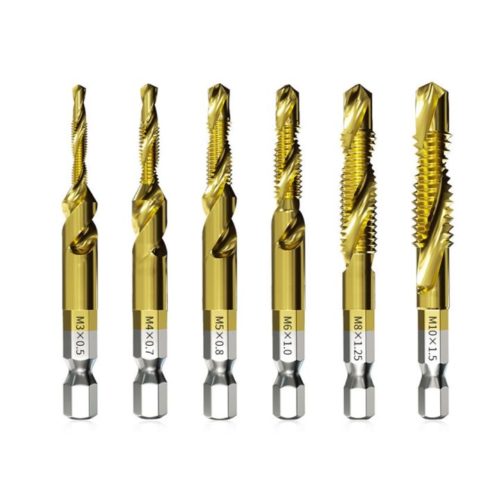 1-6pc-m3-m4-m5-m6-m8-m10-tap-drill-bits-1-4-hex-shank-machine-hand-taps-titanium-coated-hss-drilling-tap-bits-thread-screw-tools