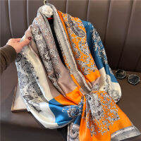 HotLuxury ยี่ห้อผ้าไหมผ้าพันคอผู้หญิงออกแบบ180X90ซม. พิมพ์ Shawl Wraps Neckerchief Lady Stoles ผ้าพันคอ Foulard Echarpe 2022