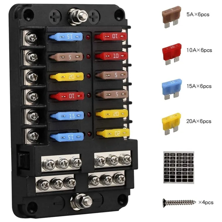 12v-12-way-marine-fuse-block-fuse-panel-with-ground-amp-12-volt-fuse-box-for-car-automotive-boat-rv-rzr