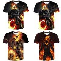 2023 NEWSummer ผู้ชายและผู้หญิงแขนสั้นขนาดใหญ่ครึ่งแขน Ghost Rider 3DT เสื้อ Flame Skull เสื้อยืด