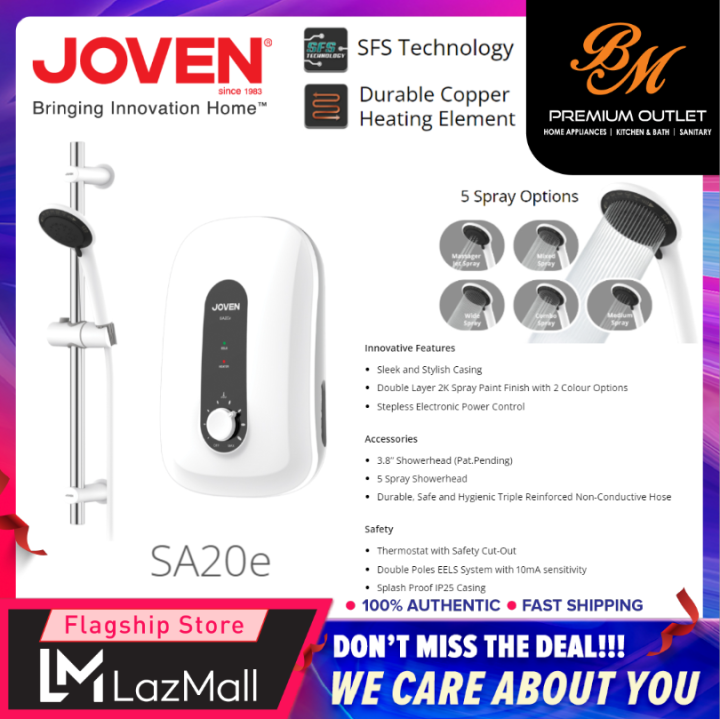 JOVEN Instant Water Heater Without Pump Extra Safety 5-Spray Pattern Shower  [ SA10E ] / [ SA20E ] | Lazada
