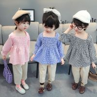 Mimi?พร้อมส่ง?ชุดเสื้อแขนยาวอกสม๊อก พร้อมกางเกง ชุดเซ็ตเด็กหญิงน่ารักลายสก๊อต ลายดอก⚡(115)