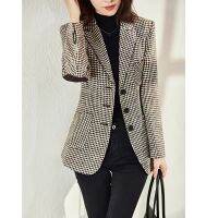 เสื้อเบลเซอร์กระดุมคอวีลายผอมเพรียวบางขนาดพิเศษ S-5XL Houndstooth Jaket Formal