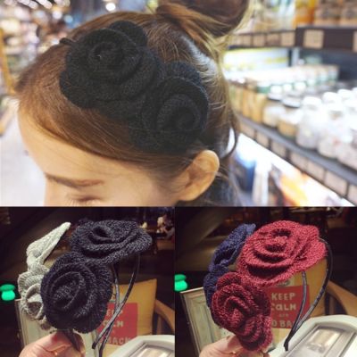 [COD] South Koreas new quality sweet handmade wool three-dimensional flower headband Korean fabric rose lady