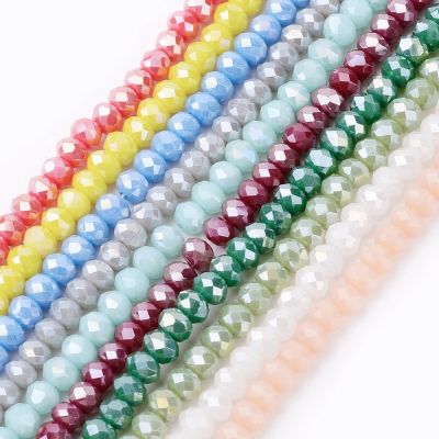 10 Strands (Approx 1500pcs) 3.5 4x2.5 3mm Abacus Faceted Rondelle Electroplate Glass Beads Mix AB Color Plated Spacer Bead