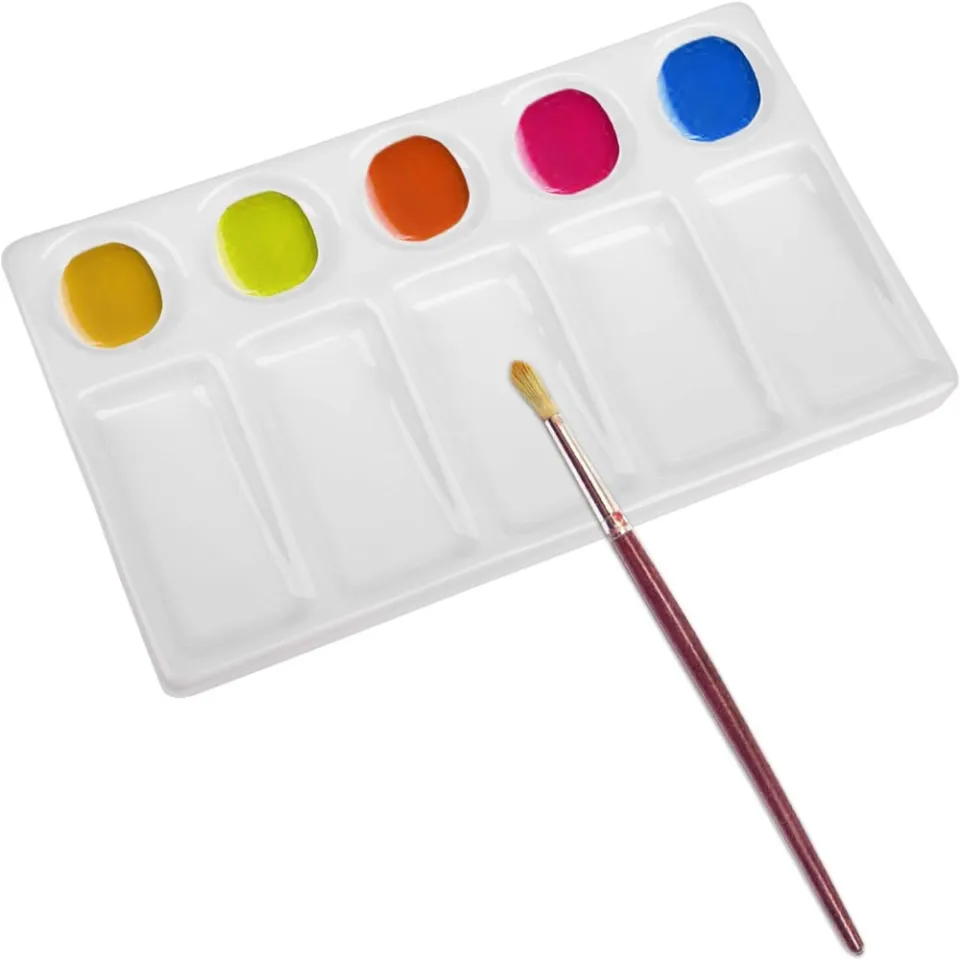 White 10-Well Rectangle Artist Paint Palette Artist Mixing Tray