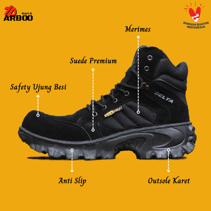Sepatu Safety boots Ujung besi pria kerja proyek biker touring kualitas
