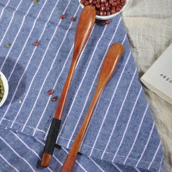 OFVK Dessert Ice Cream Stirring Cappuccino Long Handle Wooden Teaspoon