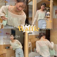 [pre] best seller ? สีครีม waffle knitted top เสื้อตาข่าย แขนยาว ซีทรู ผ้านุ่ม sweetlikehoney.store