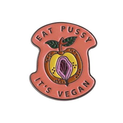 Eat Pussy Its Vegan Brooch Cartoon Alloy English Alphabet Vegetarianism Enamel Pins  Backpack Hat Clothes Lapel Badge Jewelry Headbands