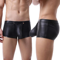 Men Boxer Shorts PU Leather Bugle Pouch Open Crotch Underwear Trunks Calzoncillos Hombre Boxershorts Wetlook Panties