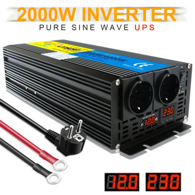 อะไหล่รถยนต์2000W/4000W (สูงสุด) แหล่งจ่ายไฟสำรองที่ถูกก่อกวนไม่ได้เครื่องแปลงไฟคลื่นไซน์บริสุทธิ์ + ที่ชาร์จ &amp; UPS DC 12V ถึง AC 220V จอแสดงผลแอลอีดี87Tixgportz