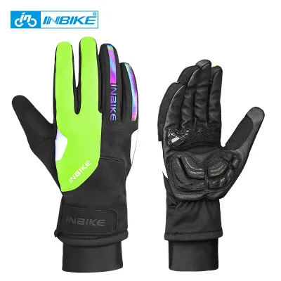 INBIKE Winter Thermal Bike Gloves Touch Screen MTB Bicycle Gloves with Thick Gel Padded Men Reflection Skiing Cycling Gloves