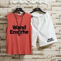 ชุดเสื้อกั๊กลำลองไซส์ใหญ่ตัวอักษรเรียบง่าย 12 ชายระบายอากาศใส่สบายแขนกุดอินเทรนด์แมทช์ลุคง่ายพิมพ์ลายฤดูร้อนห้าส่วน
