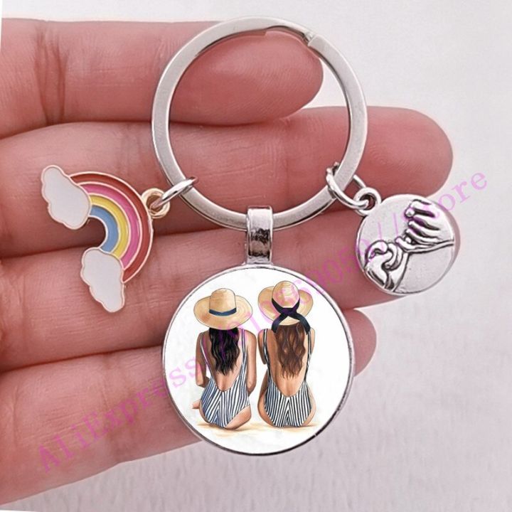best-friend-sister-gift-sisters-friendship-photo-key-ring-for-best-friend-enamel-rainbow-charm-keychain-best-friend-keyring-gift-key-chains