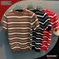 Suikone เสื้อเชิ้ตใส่สบายถักแขนสั้นผู้ชาย,แขนสั้นลายลำลองฤดูร้อน