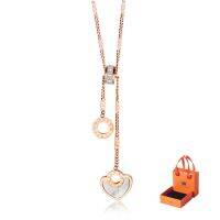 OLEVS Kalung Wanita Titanium Pendant Neaklace Anti Karat Simple Aesthetic Style Cincin Shape Diamonds Rose Gold Necklace Pink Elegant Lady GX1477 【BYUE】