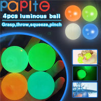 PAPITE 4PCS 45มม.60มม.Stick Wall Luminous ลูกบอลไว้โยน Anti Stress Relief ของเล่นเพดาน Sticky สควอช Globbles Ball