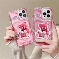 For IPhone 14 Pro Max IPhone Case Thickened TPU Soft Case Clear Case Shockproof Red Love Bear Compatible with For IPhone 13 Pro Max 11